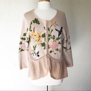 Anthropologie Moth Floral Cardigan Sweater Bird L